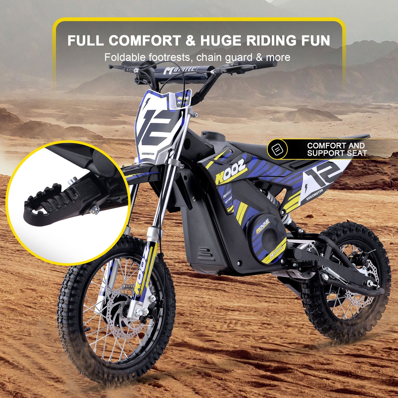MotoTec HP112E 36V 1000W Electric Dirt Bike Blue
