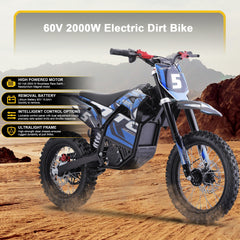 MotoTec Pro 60V 2000W Electric Dirt Bike Blue