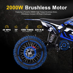 MotoTec Pro 60V 2000W Electric Dirt Bike Blue