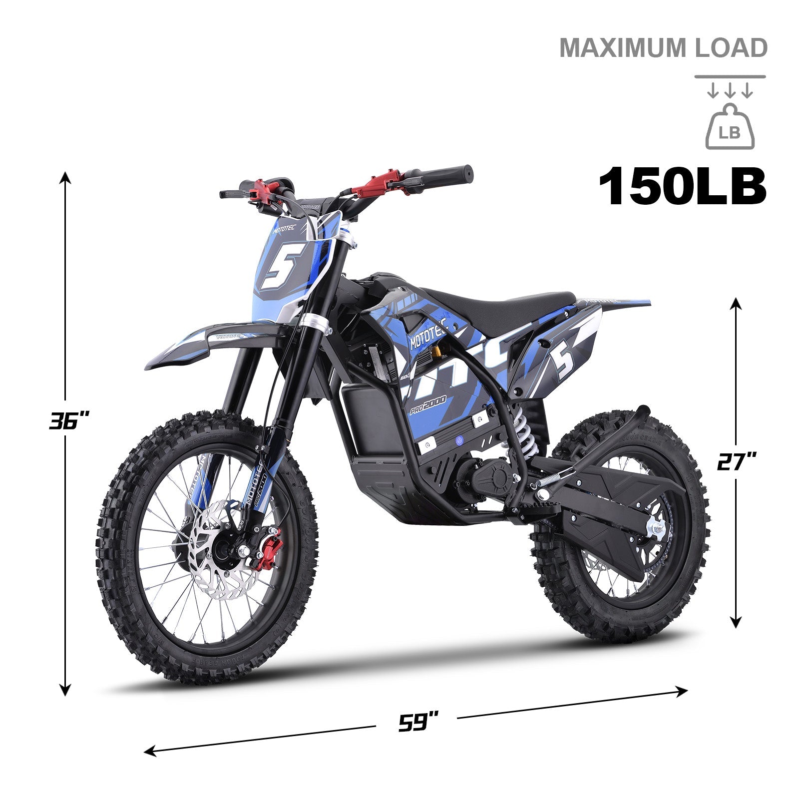 MotoTec Pro 60V 2000W Electric Dirt Bike Blue